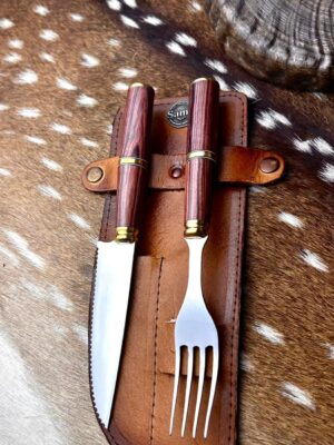 Kit de couverts artisanal 2 pièces – Bois de Guyane avec étui en cuir